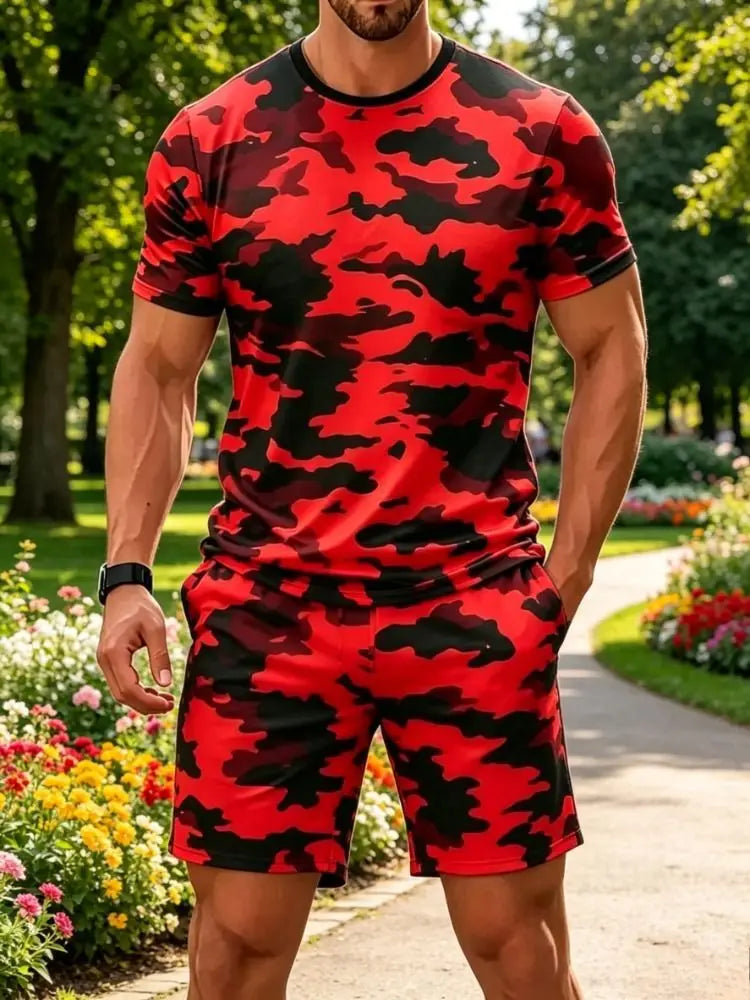 Summer Camouflage Pattern 3D Print Tracksuits Men Women Casual Short Sleeve T-Shirt Shorts Sets 2pcs Sports Suits Men's Clothing