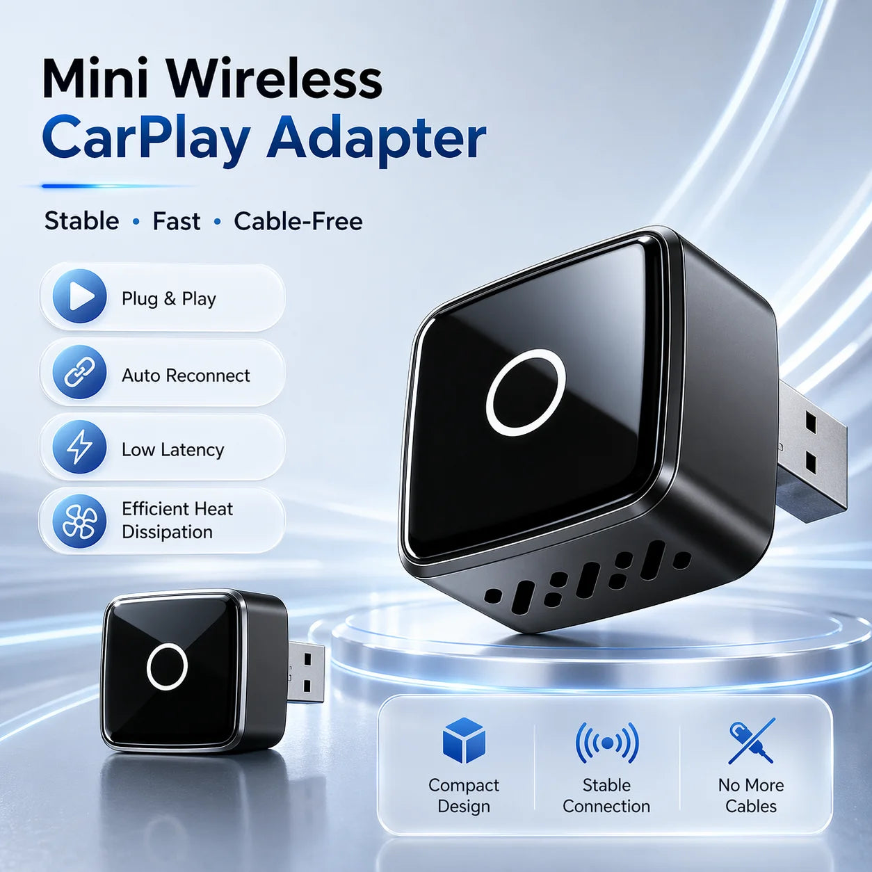 New 2in1 Wired to Wireless CarPlay Adapter, Android Auto Dongle, High-Quality Car Accessory Smart Box 5GHz WiFi Type-C/USB