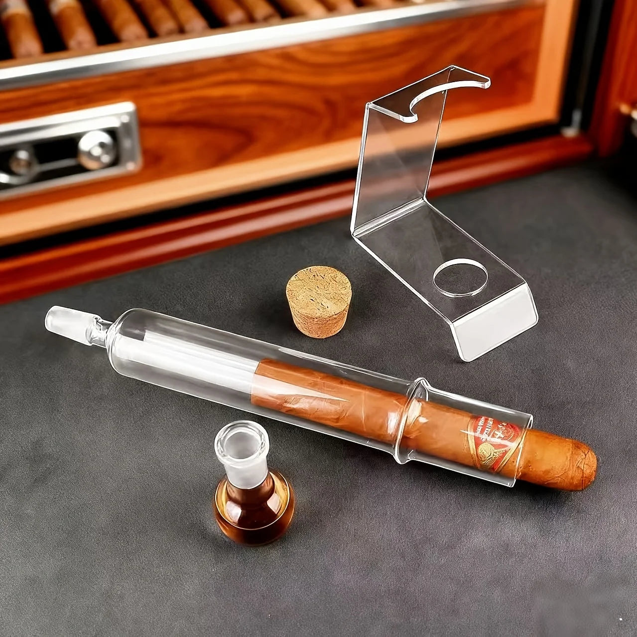 Cigar Tube Moisture Retention Box, Cigar Flavor Injector, Optional with Or Without Ball Base, with Wooden Stopper, Cigar Aroma