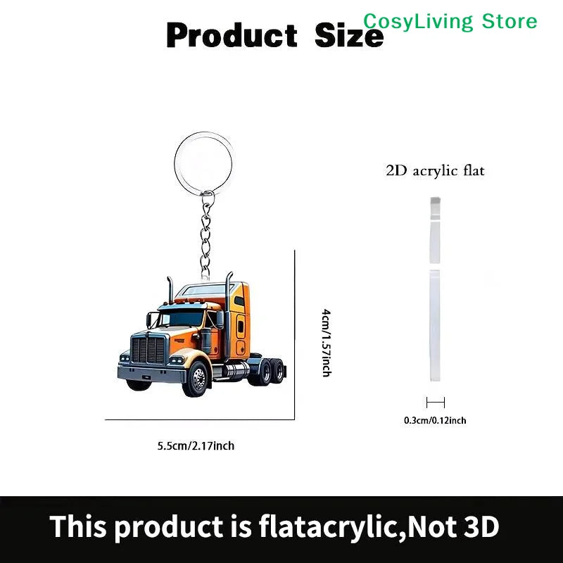 Lightweight Key Ring Pendant Party Gift Forklift Tractor Construction Truck Cartoon Roller Model Car 2D Flat Excavator Keychain