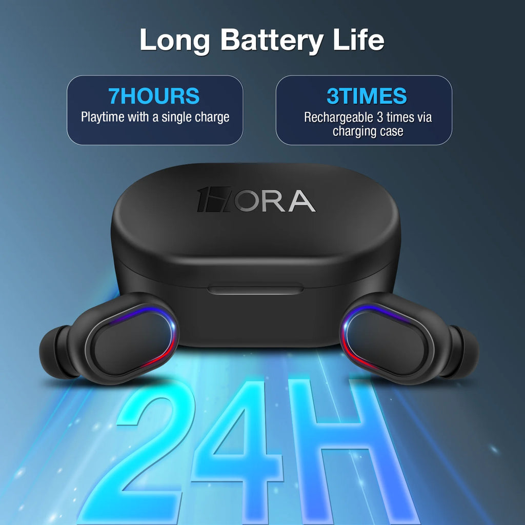 1HORA Wireless Bluetooth Headset AUT114 In-Ear Earphone Bluetooth 5.3 Type-C Charging Long Battery Life Compatible IOS/Android