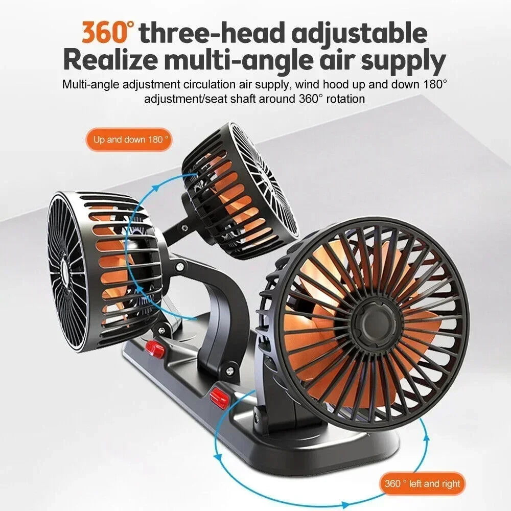 Automotive Fan Car Fan 5/24v 360° Adjustable 1/3 Head Air Fan Low Noise Multifunctional Temporary Parking Card Auto Vehicles Fan