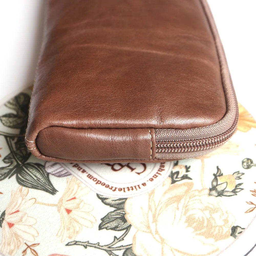 Leisure Cowhide Women Clutch Bag Personalize Letters Genuine Leather Female Wristlet Purse Bag Vintage Pencil Makeup Zip Pouch