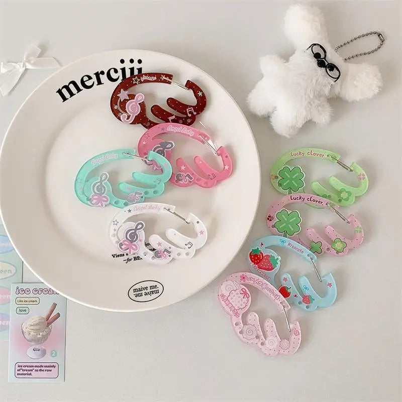 INS Candy Color Wings Shape Acrylic Carabiner Cute Strawberry Clover Mountaineering Buckle Keychain Multipurpose Keyring Hook