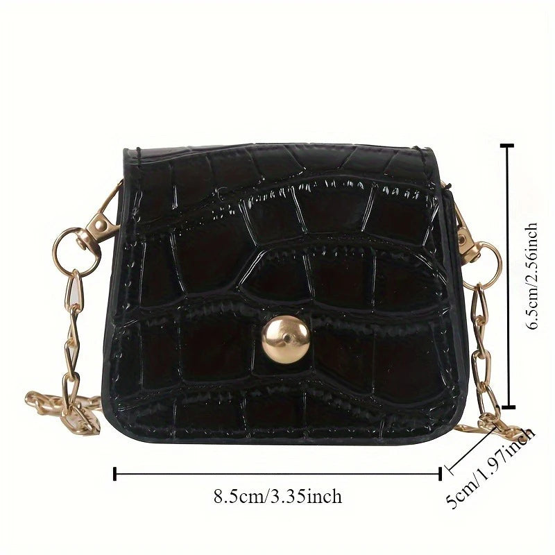 2025 Stylish Women's Mini PU Crocodile-Embossed Bag Decorative Coin Purse with Adjustable Metal Chain Strap Crossbody/Shoulder