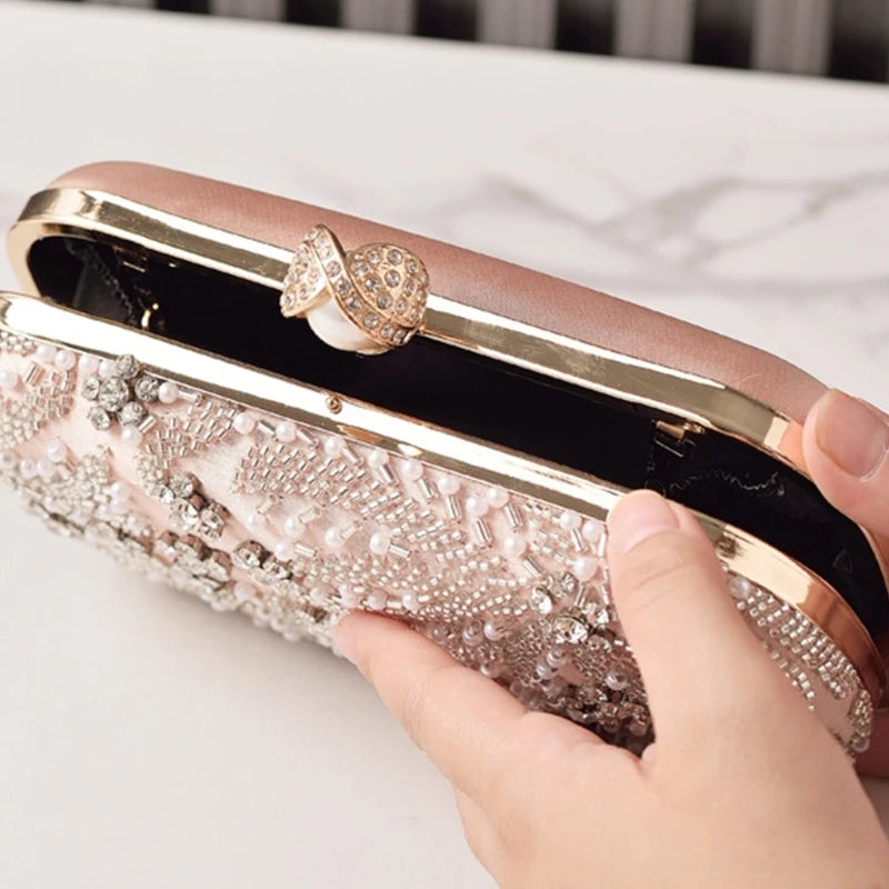 H3CB Stylish Beaded Wedding Purse Sparkling Embellishments Compact Lightweight Evening Bag Fashion Night Out Accessory Handbag