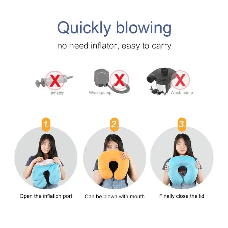 1/3/4Pcs Travel Pillow Car Air Flight Office Inflatable Neck Pillow Short Plush Cover PVC Support Headrest Soft Nursing Cushion