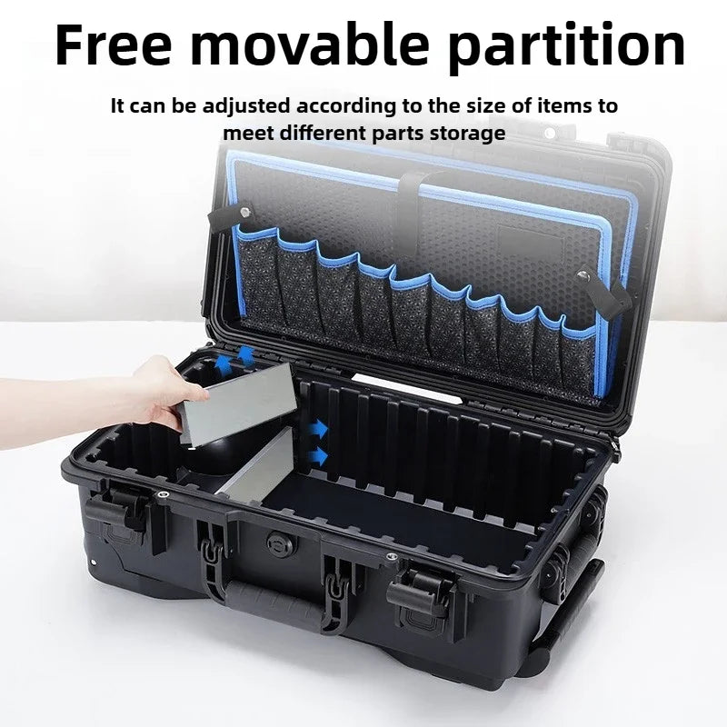 Waterproof Hard Case Large Tool Case Organizer Multi Layer Storage Hardware Toolbox on Wheels Electrician Tools Suitcase Box