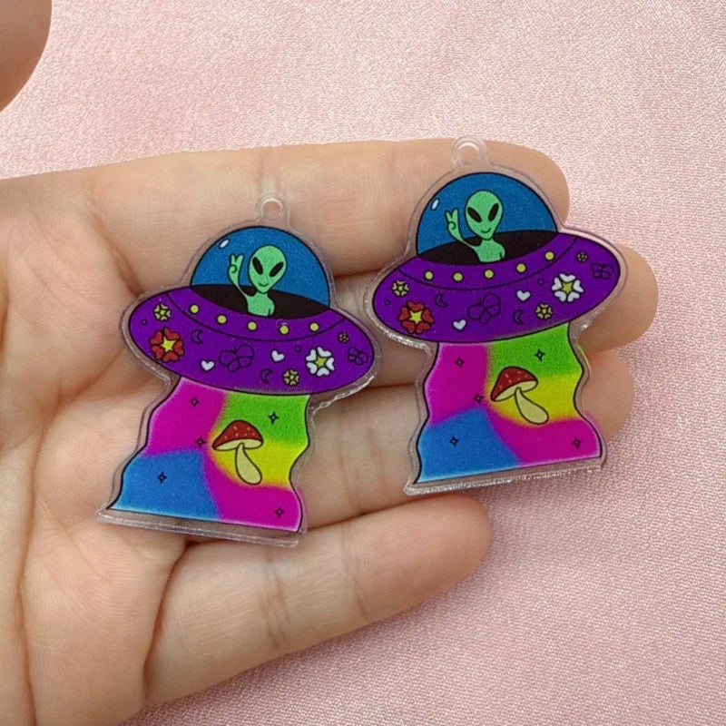 10pcs acrylic alien spaceship earrings with trendy and creative punk style cartoon UFO fashion print