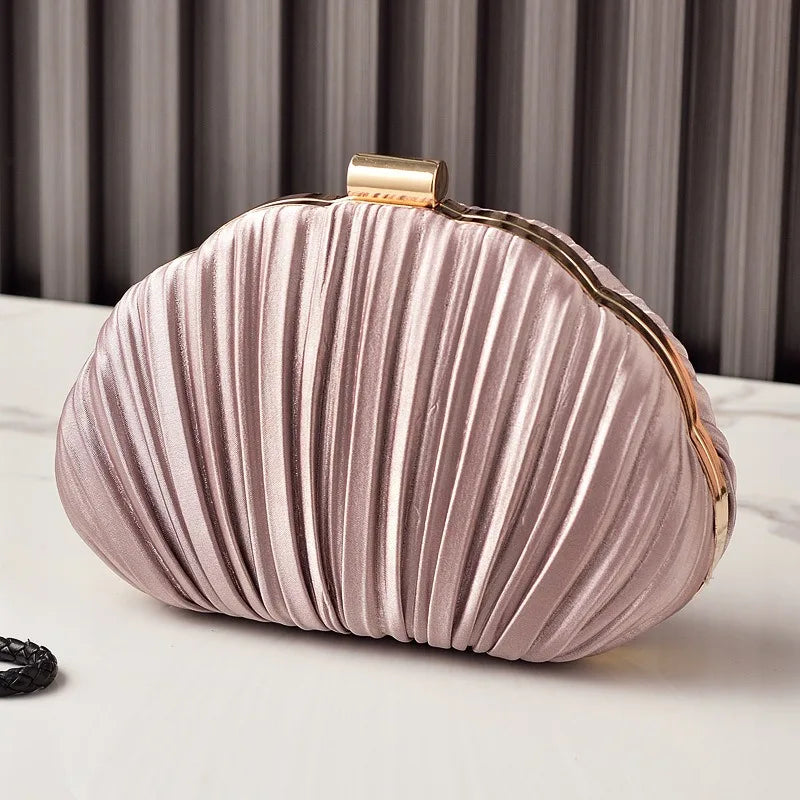 Nesitu Shell Shape Women Make Up Cosmetic Evening Shoulder Messenger Clutch Bag Phone Purse Handbag Golden Green Pink M88259