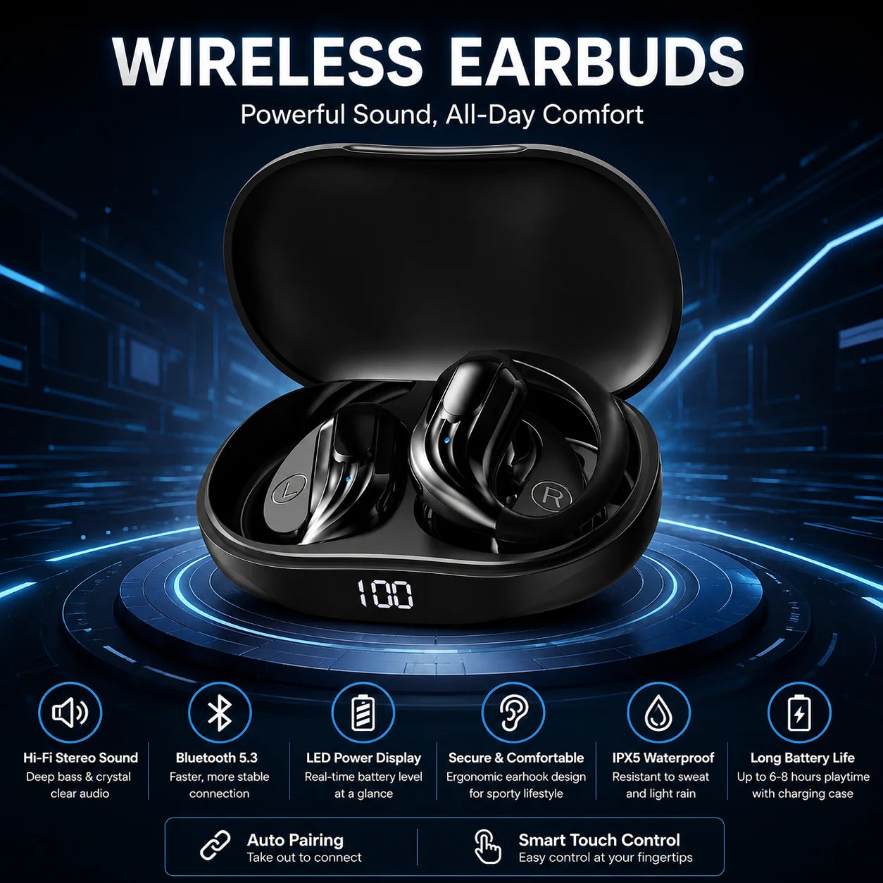 Wholesale Wireless Headphones Bluetooth 5.4 Earphones Button Control True with Mic Noise Reduction Earhooks Waterproof Headset