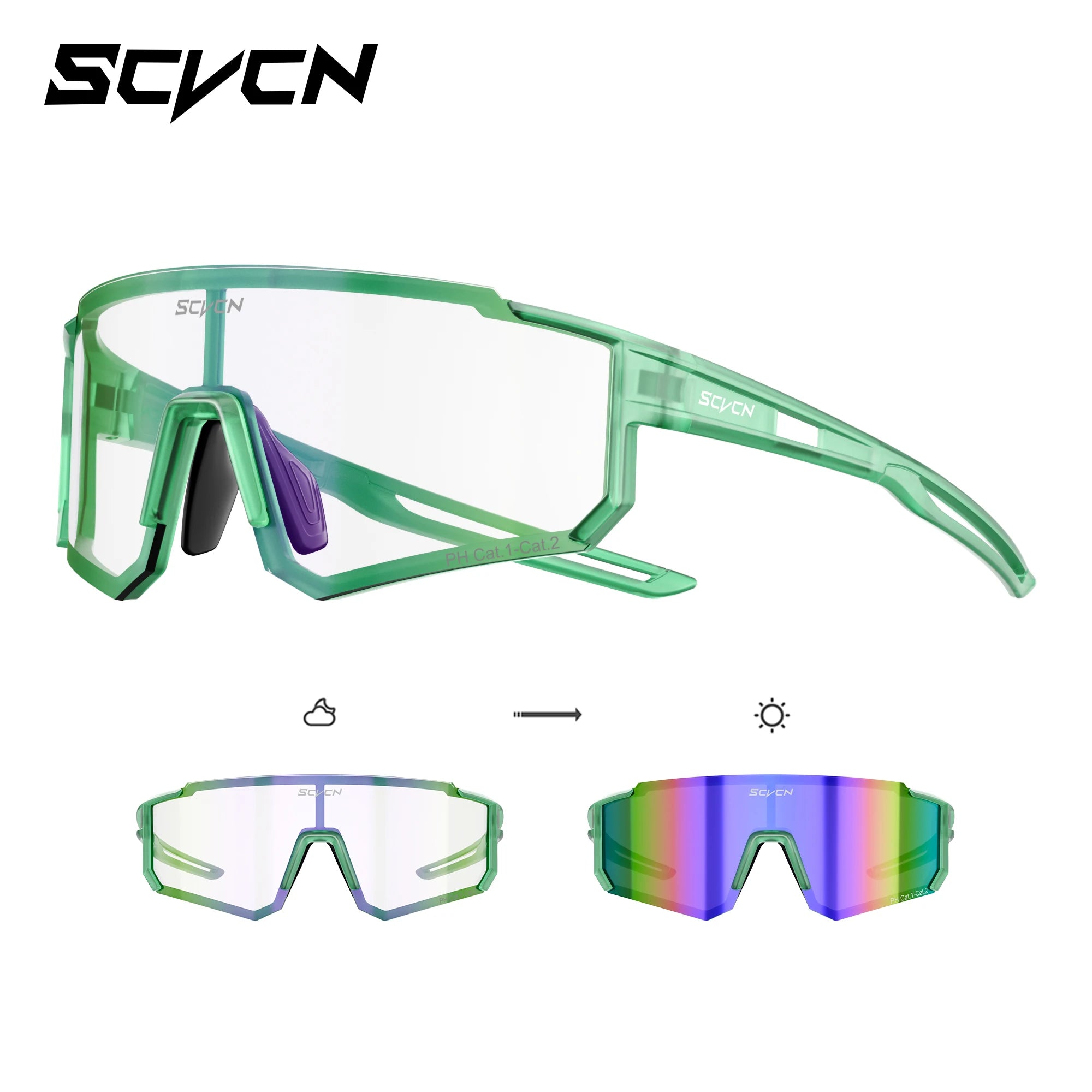 SCVCN UV400 HD Photochromic Hiking Glasses Sports Sunglasses Outdoor Road Fashion Cycling Glasses Windproof MTB Bike Sunglasses