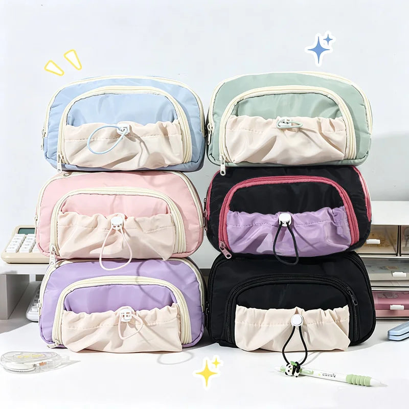 INS Pencil Case Large Capacity Pen Bag Cute Stationery Case Makeup Pouch Back to School Pink Pencil Case with Mesh Pocket 필통
