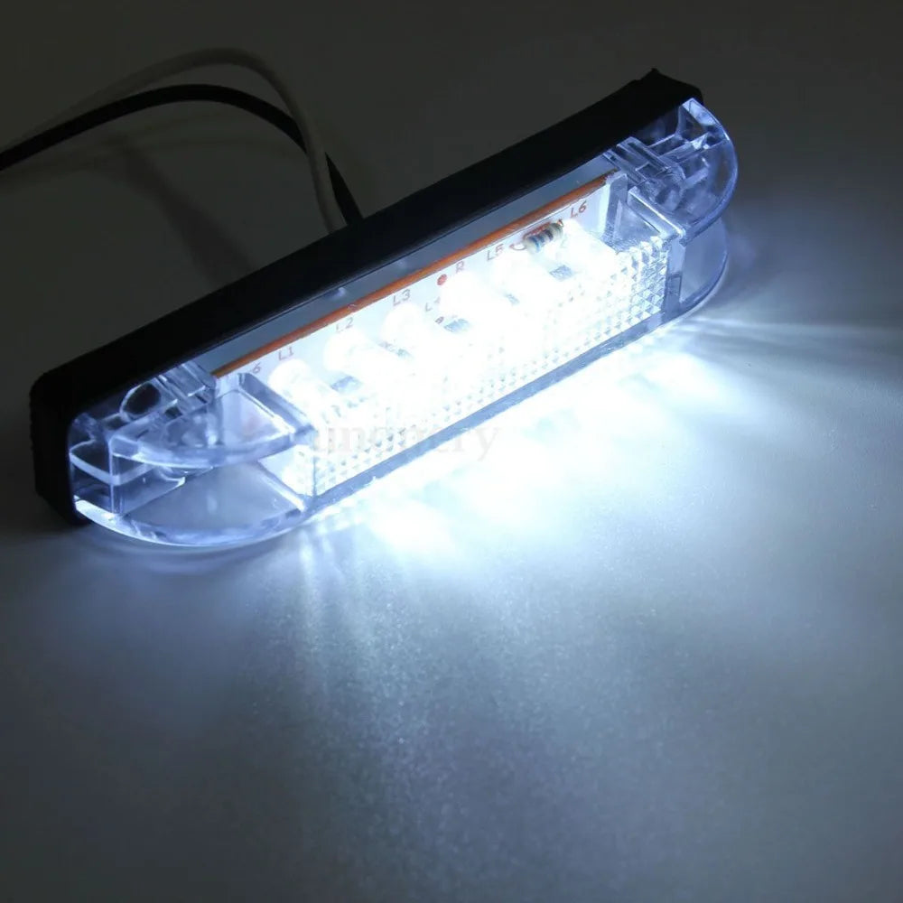 Amber White 6 LED Strip Truck Trailer Clearance Side Marker Light Indicator Lamp 12V 24V
