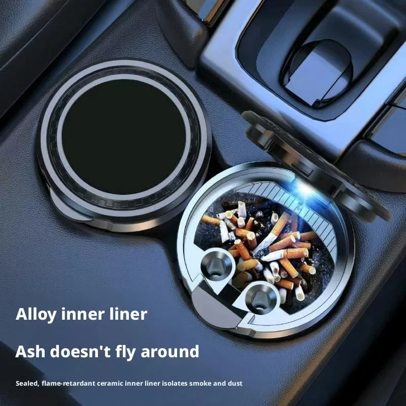 Universal Auto Ashtray Sealed Lid LED Lamp Aluminum Alloy Smokeless Anti Odor Ash Cup Washable Detachable Car Interior Accessory