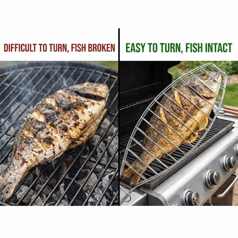 Versatile Fish-Shaped Iron Fish Grill Rack Wire Grid Long Handle Fish Grill Basket 42cm Easy Clean Grill Rack Outdoor Cooking