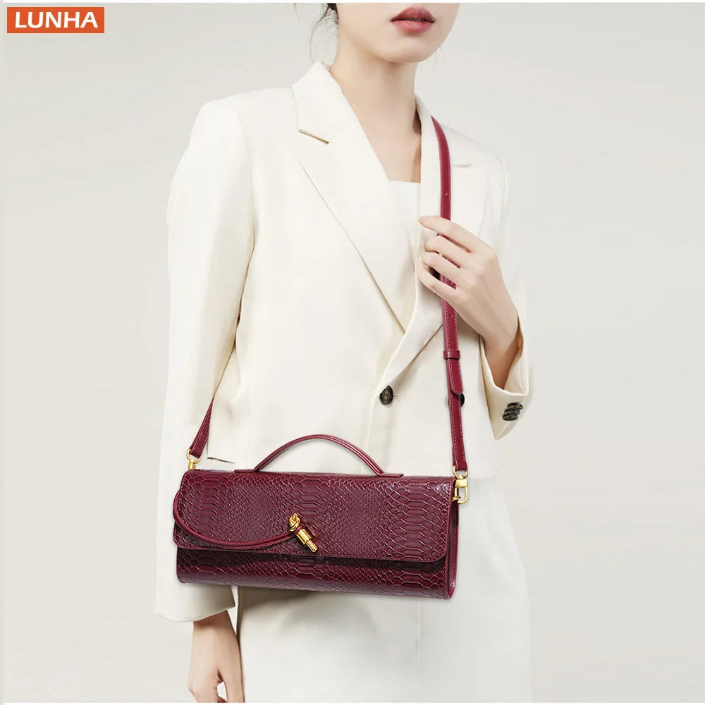 Women Luxury Design Top Handle Bag Evening Clutch Handbag Vintage Texture Crossbody Shoulder Long Purse For Lady Dinner Party