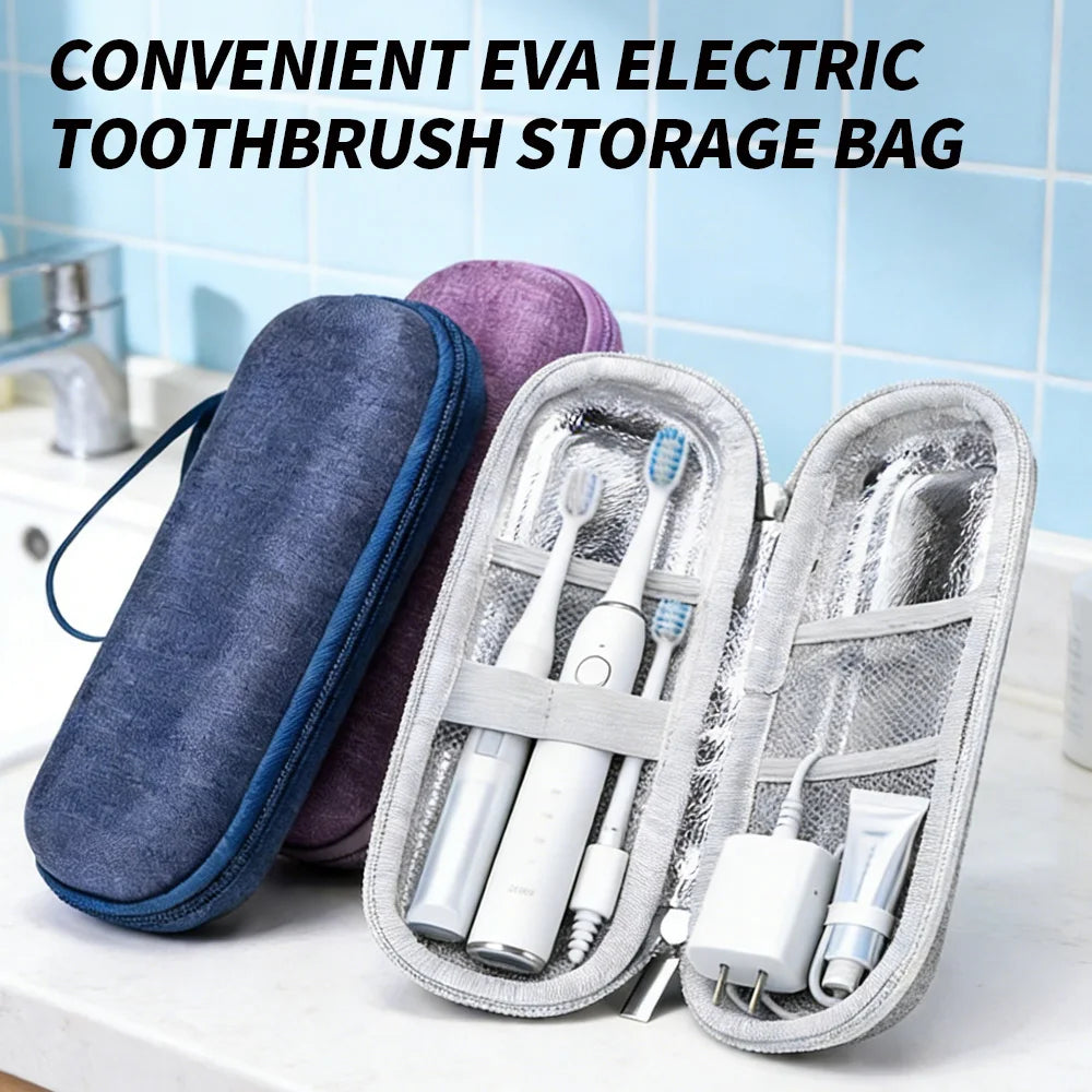 2-in-1 Electric Toothbrush & Data Cable Organizer EVA Shockproof Aluminum Foil Travel Storage Bag