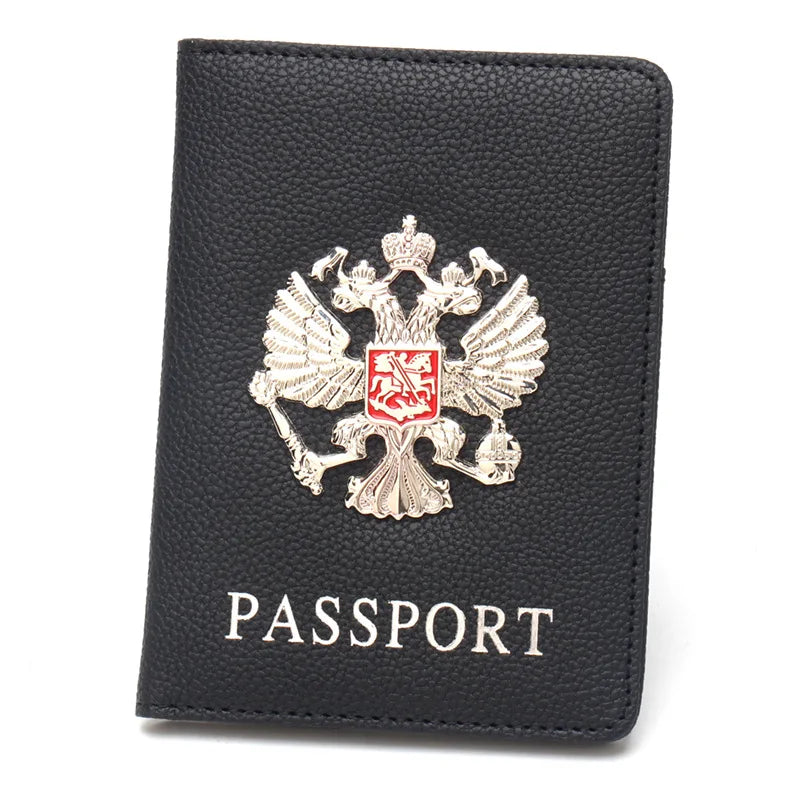 Metal Russian National Emblem Passport Cover - Fashion Travel Wallet & Document Organizer with Passport Clip