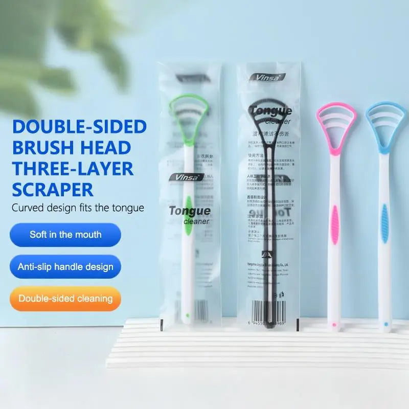 1PCS Silicone Tongue Scraper With Ergonomic Handle Double-sided Fresher Breath Tongue Cleaning Brush Oral Hygiene Tool Wholesale