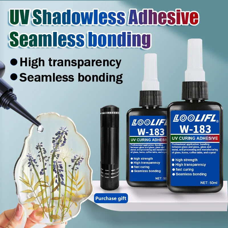 W183 UV invisible adhesive, transparent resin adhesive, diy, for glass, ceramics and plastics, UV curing, no residue. Strong