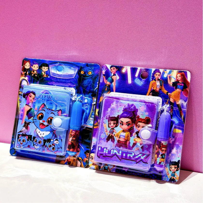Anime Gilr Hunters Lumi Mila Zoi Mini Notebook with Ballpoint Pen, Cartoon Pocket Notepad Stationery Set School Supplies Birthda
