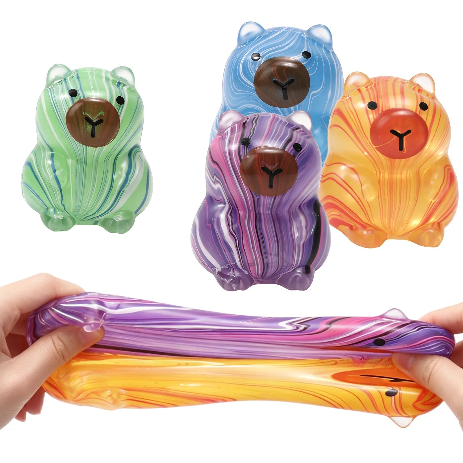 12pcs/Box TPR Maltose-Filled Swirl Capybara Squishy Toy Set, 4 Assorted Colors Slow Rising Stress Relief Fidget Blind Box