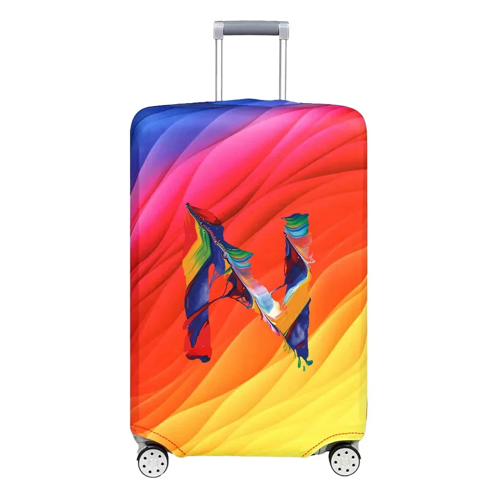 Luggage Cover Travel Suitcase Protective Cover Paint Letter Pattern Dust-Proof Stretch Fabric for 18-32 Inch Baggage Case
