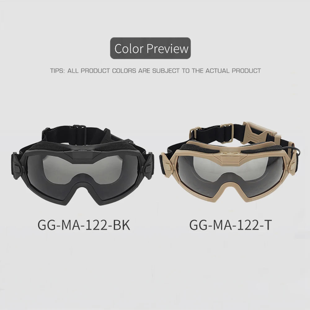 Tactical Anti-fog Goggles Ski Airsoft CS Protective Glasses Transparent Black 2 Lens Motocross Dustproof Goggles with Micro Fan