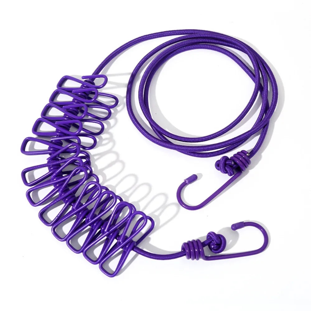 Multi-functional Windproof Clothesline with 12 Clips Colorful Clothesline Rope Travel Clothesline Outdoor
