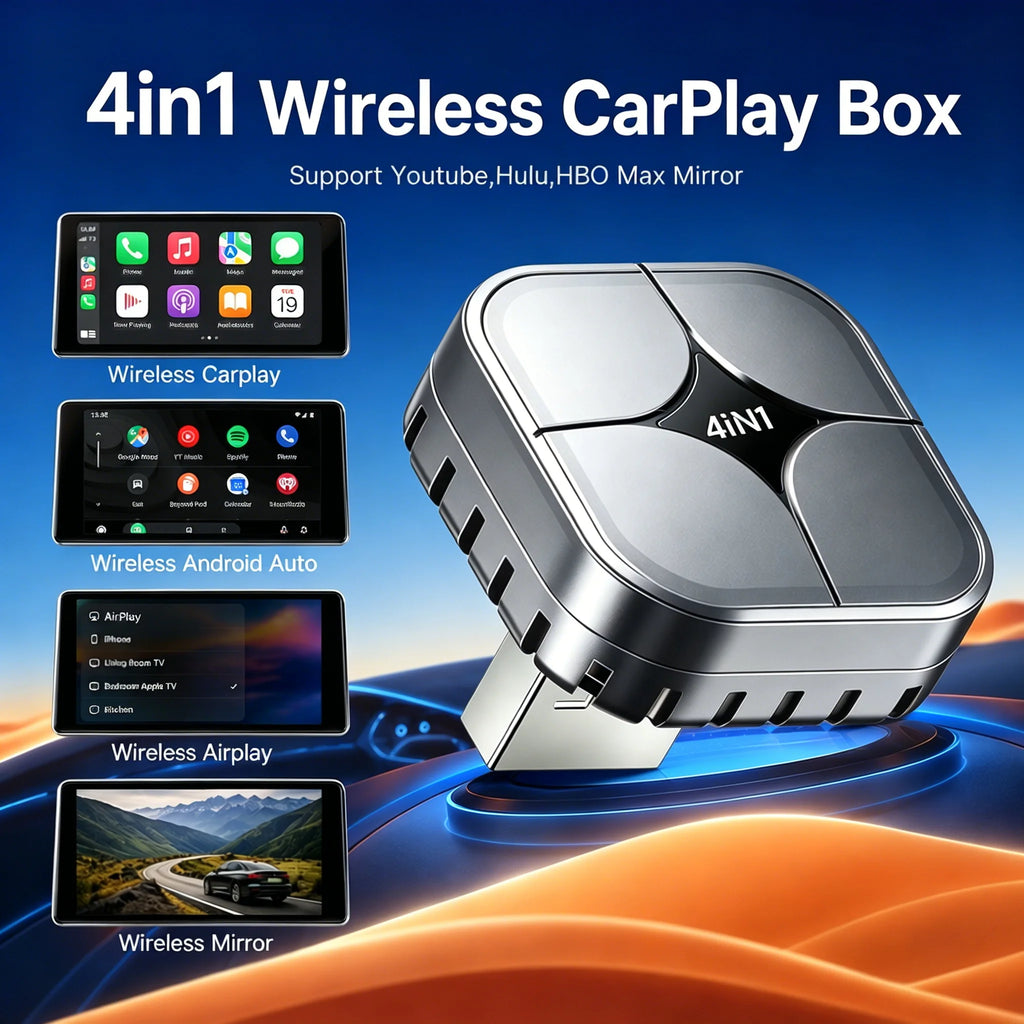 Upgrade 4in1 Carplay Smart Dongle Wireless Android Auto Mirror Link USB Plug and Play Auto Connect WiFi for Apple and Android