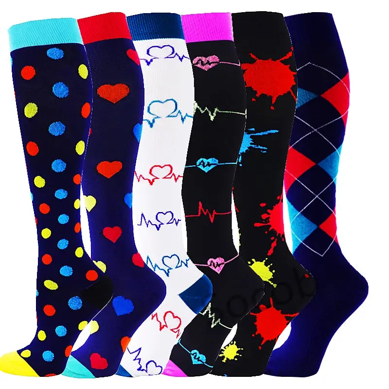 6/7 Pairs Compression Socks Varicose Diabetes Sock Running Cycling Hiking Touring Bicycle Marathon Outdoor Rugby Edema Long Tube