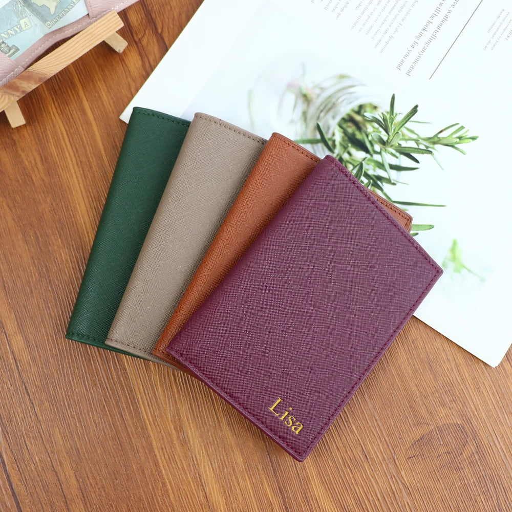 Customized letter PU leather passport holder ID protection case, loose change bank card storage bag, travel passport bag