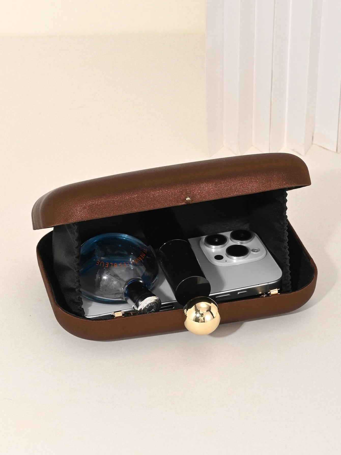 Ladies' evening bag, vintage satin clutch square bag, elegant evening bag with golden spherical lock and detachable chain