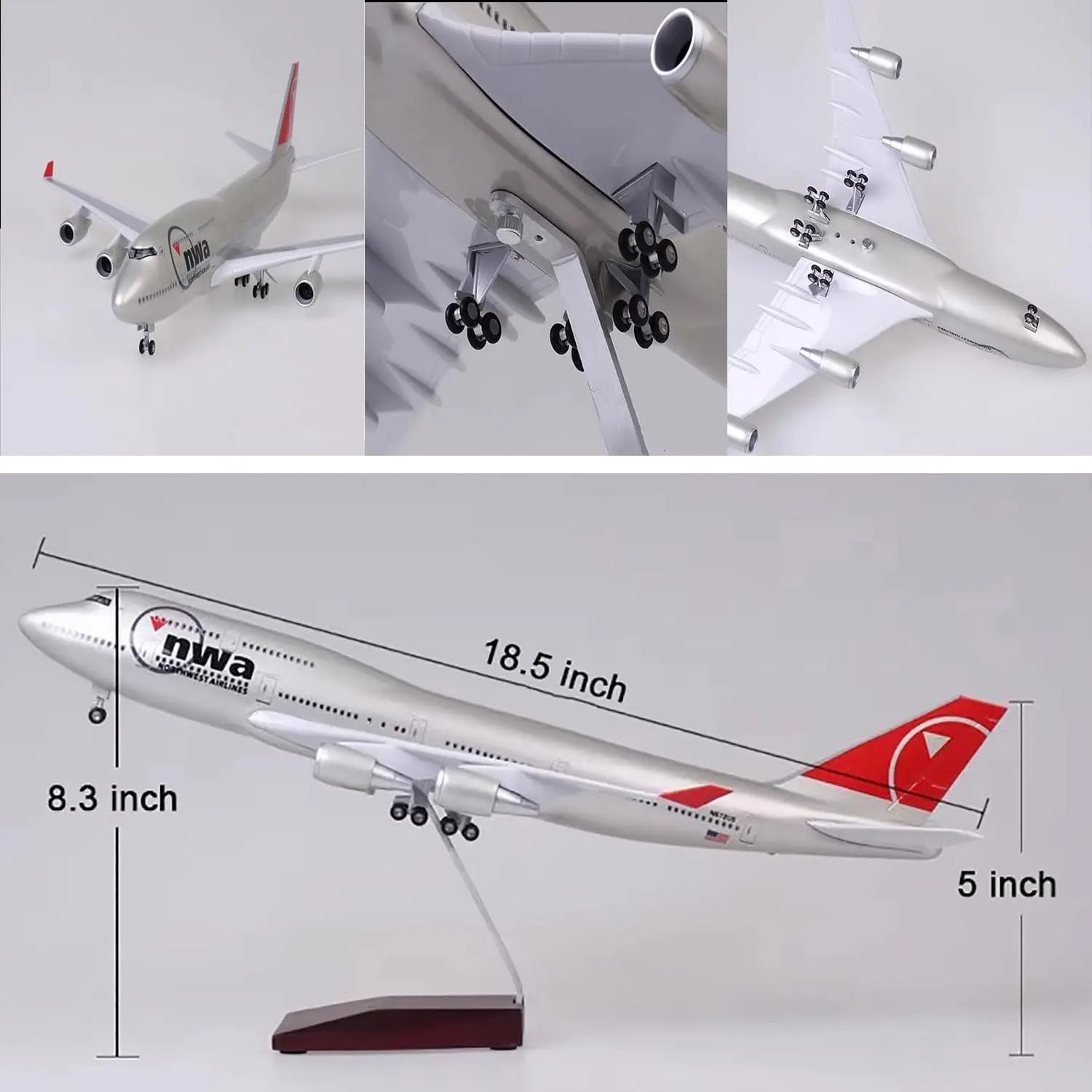 1:150 Scale Aircraft NWA Airways B747 47CM Plastic model plane With Lights LED & Landing Gear for Aviation Enthusiasts Aircraft