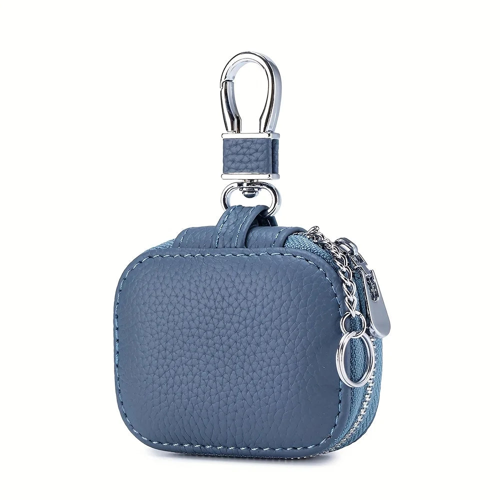 Earbud Carrying Case Small Compatible with PU Leather Earphone Case Protective Storage Pouch Bag with Mesh Pocket & Keychain for