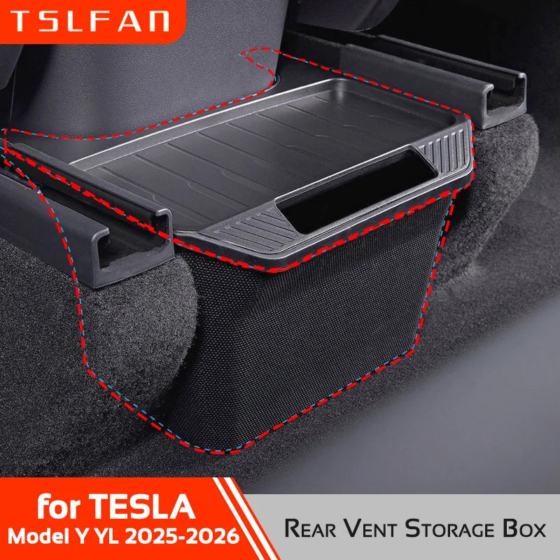 Rear Air Vent Storage Box For Tesla Model Y YL 2025 2026 Under Rear Seat Holder Trash Bin Can Organizer Car Interior Accessories