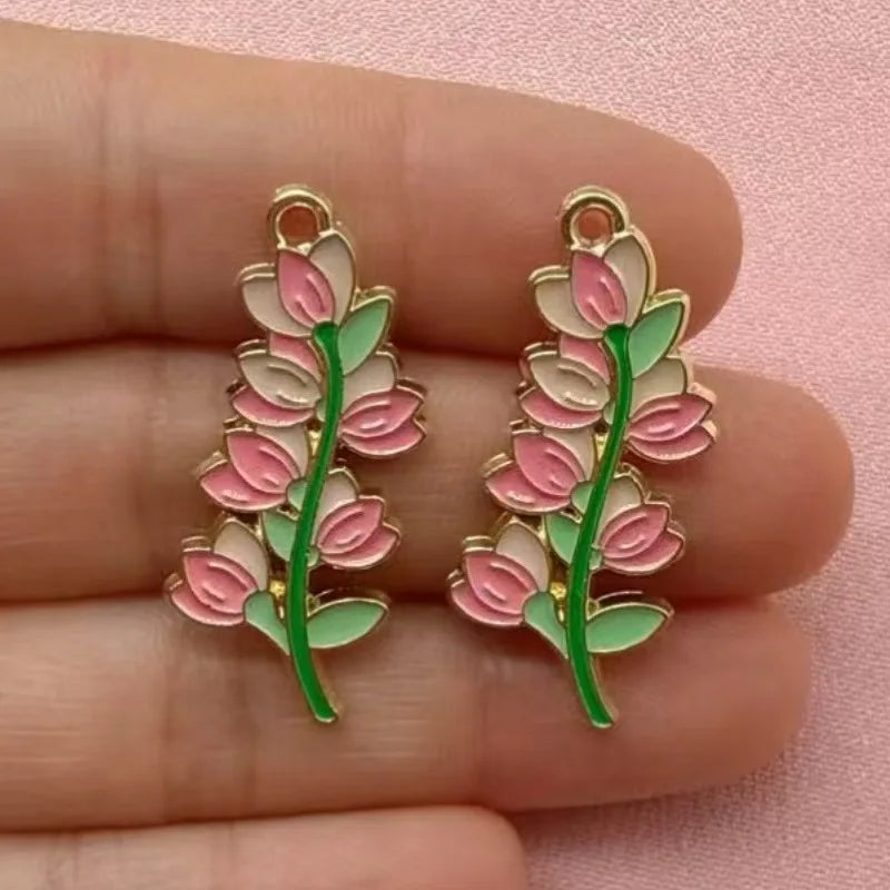 10pcs Van Gogh Sunflowers Iris Plants Flower Keychain Pendant Alloy Jewelry Accessories Necklace Earrings Pendant