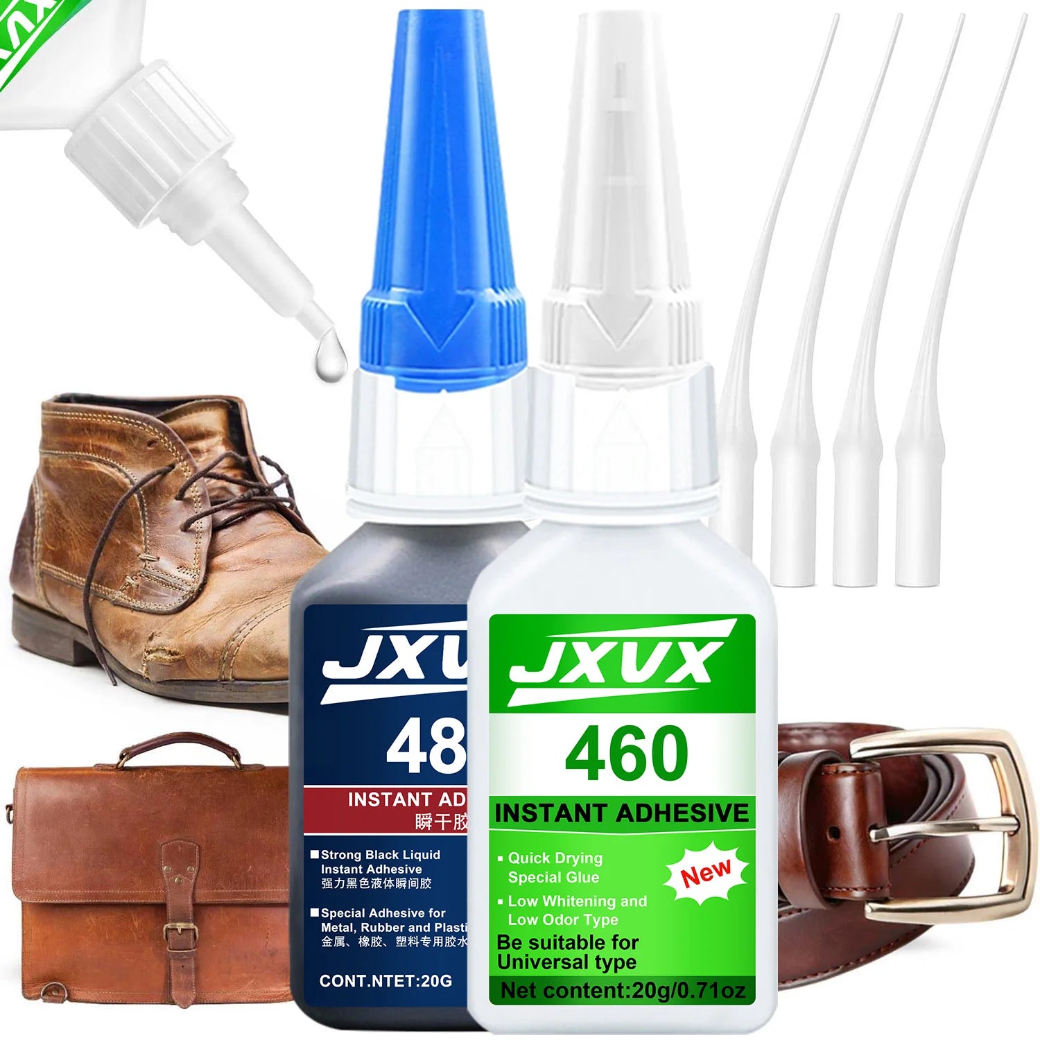 460/480 Black/Clear Super Glue Instant Quick-drying Black CyanoacrylateThick Adhesive Specially Formulated for Rubber, Leather, Tires, and Plastics Strong Bond Liquid Glue Tool 8PCS.