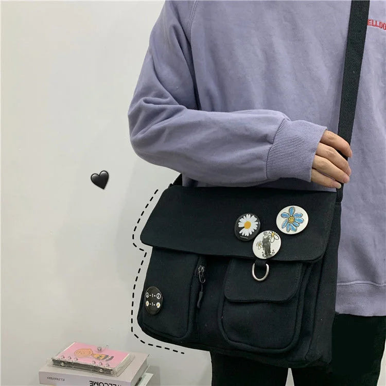 Japanese Simple Men Messenger Bag Korean Bag Student Nylon Waterproof Canvas Bag Tide Shoulder Crossbody Bags for Women Satchel