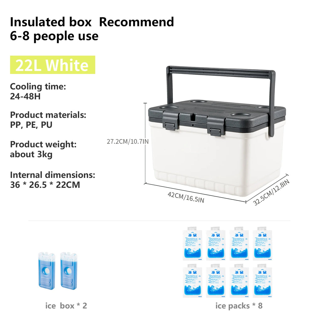 Camping Ice Box Portable Insulated Cooler Box Large Capacity Car Refrigerator Outdoor Beach Fishing Picnic Barbecue Ice Bucket
