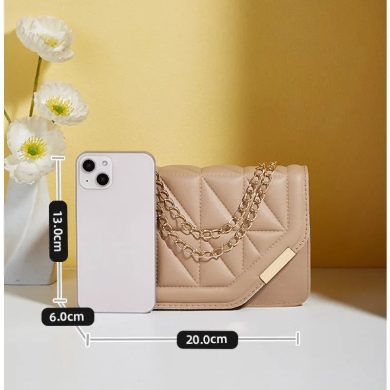 Solid color triangular diamond grid embroidered small square bag, crossbody bag, fashionable and versatile single shoulder bag