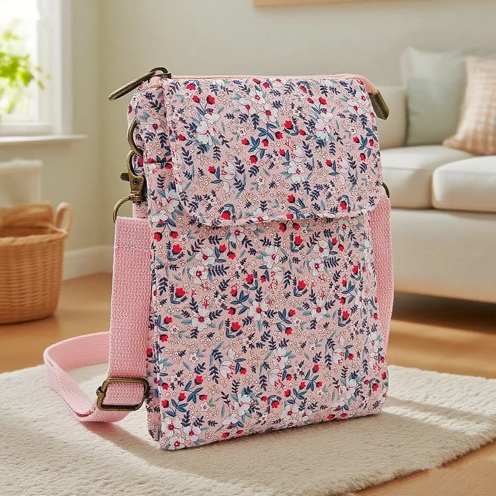 Fresh countryside fabric crossbody phone bag - floral five-layer crossbody women's bag