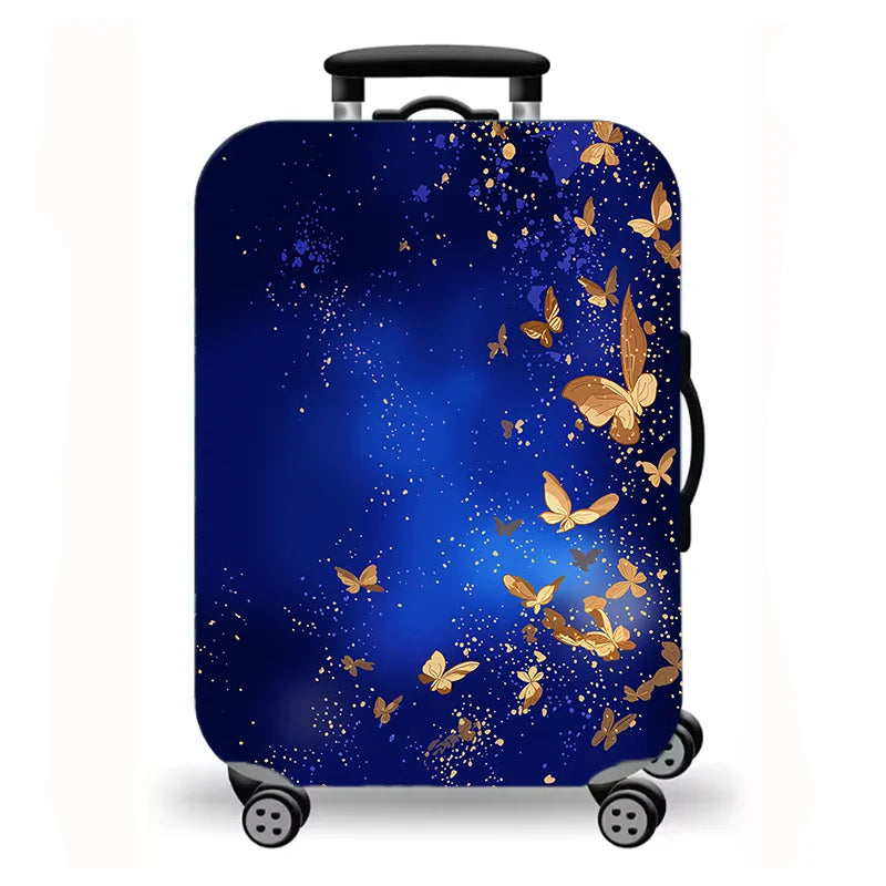 Luggage cover, abstract texture plaid butterfly flower print elastic protective cover, washable suitcase dust cover