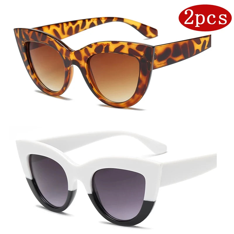Hiking 2pcs Fashion Cat Eye Anti Light Glasses Woman Vintage Large Frame Gradient Design Glasses for Female UV400 Eyewear