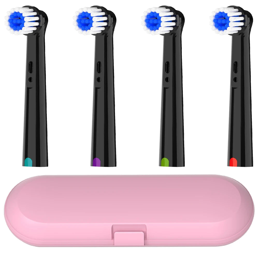 Toothbrush Travel Container and 4 Soft Rotating Replacement Brush Heads Compatible with Oral B Electric Toothbrush, for 1000 500