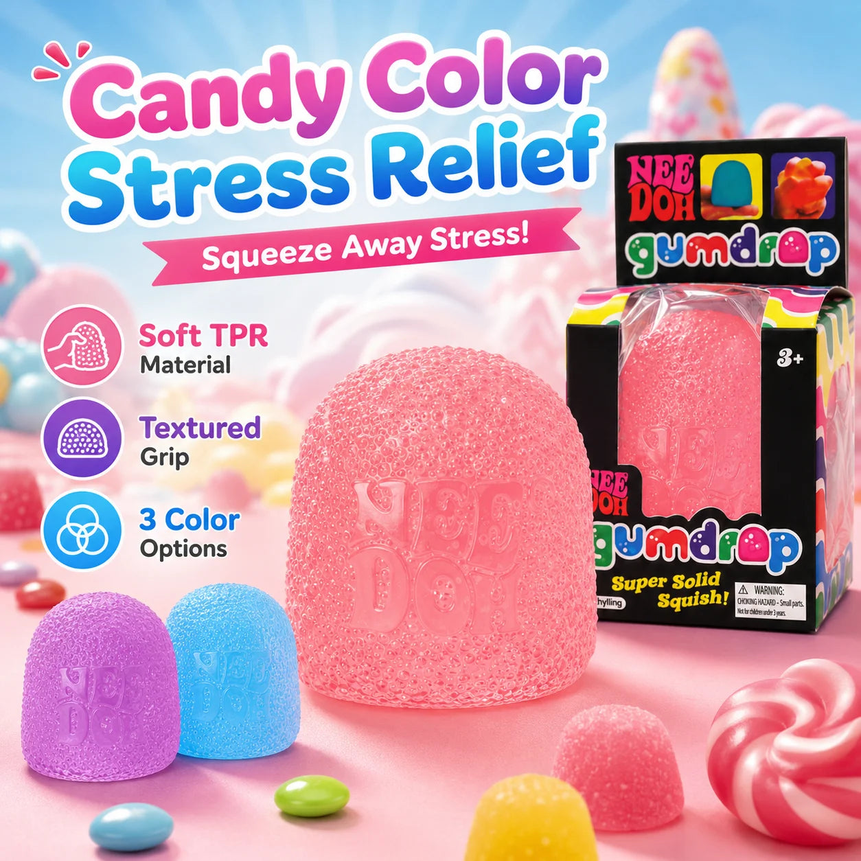NeeDoh candy-colored stress-reducing squeeze ball toy, soft and slow-rebound adult stress-relieving squeeze ball toy