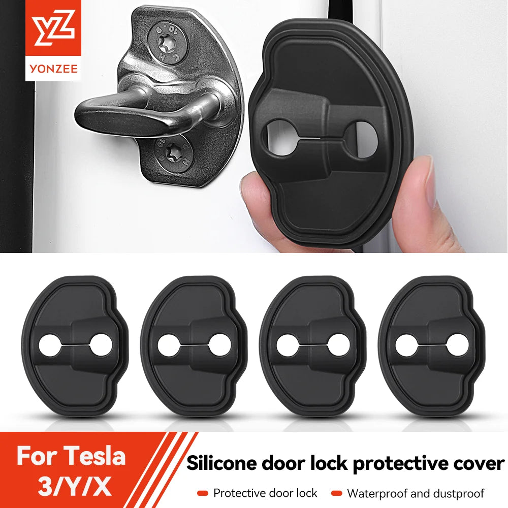 YZ 4Pcs Car Silicone Door Lock Cover Protective Stickers Car Door Lock Damper For Tesla Model 3 Y YL Highland Juniper Accessorie