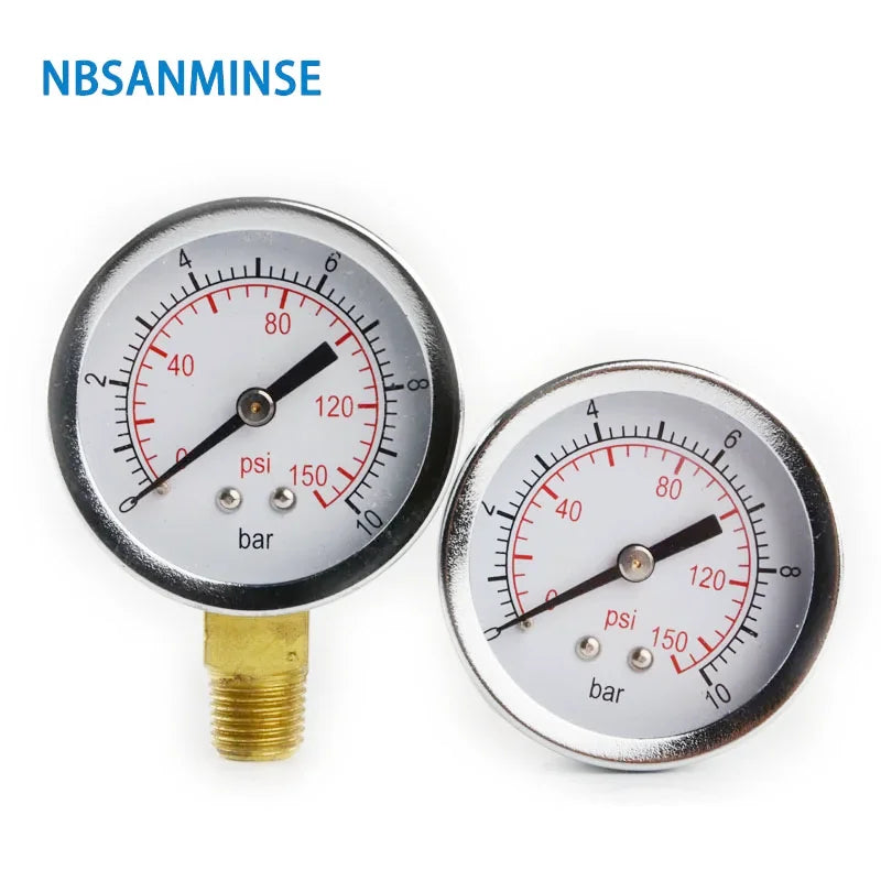 NBSANMINSE SMCB General Purpose Air Pressure Gauge 1/4G / NPT 2 inch 50mm Metal Pressure Gauge 10Bar 150 Psi Pneumatic Air Gauge