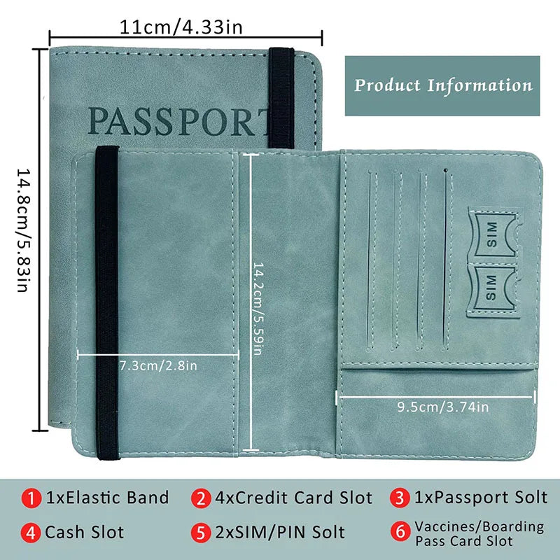 Vintage RFID PU Leather Passport Cover Multi-Function Wallet Case with ID Bank Card Slots for Women & Men Travel Accessory